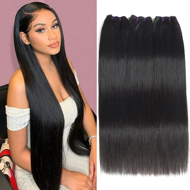 Straight Bundles Human Hair 16A Brazilian Raw Unprocessed Bundles Virgin human hair Straight Bundles Quick Weave Hair Extension Natural Color for Black Women 20 20 20 inch