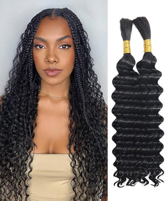 Bulk Human Hair for Braiding - 12A Curly Human Hair Bundles for Black Women - 24 inch Deep Wave No Weft Boho Braids - 100% Unprocessed Brazilian Virgin Human Hair Extensions - Beauty Youth