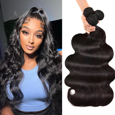10A Body Wave Bundles Brazilian Virgin Human Hair 3 Bundles Unprocessed Hair Extensions for Black Women Natural Color Weave (20 22 24)