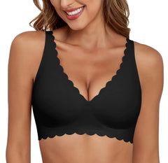 Xcutting Deep V Bras for Women No Underwire Wireless Push Up Bra Seamless Plunge Bralette Comfort Supportive Bra Full Coverage Buttery Soft Seamless with Extender (BlackSmall)