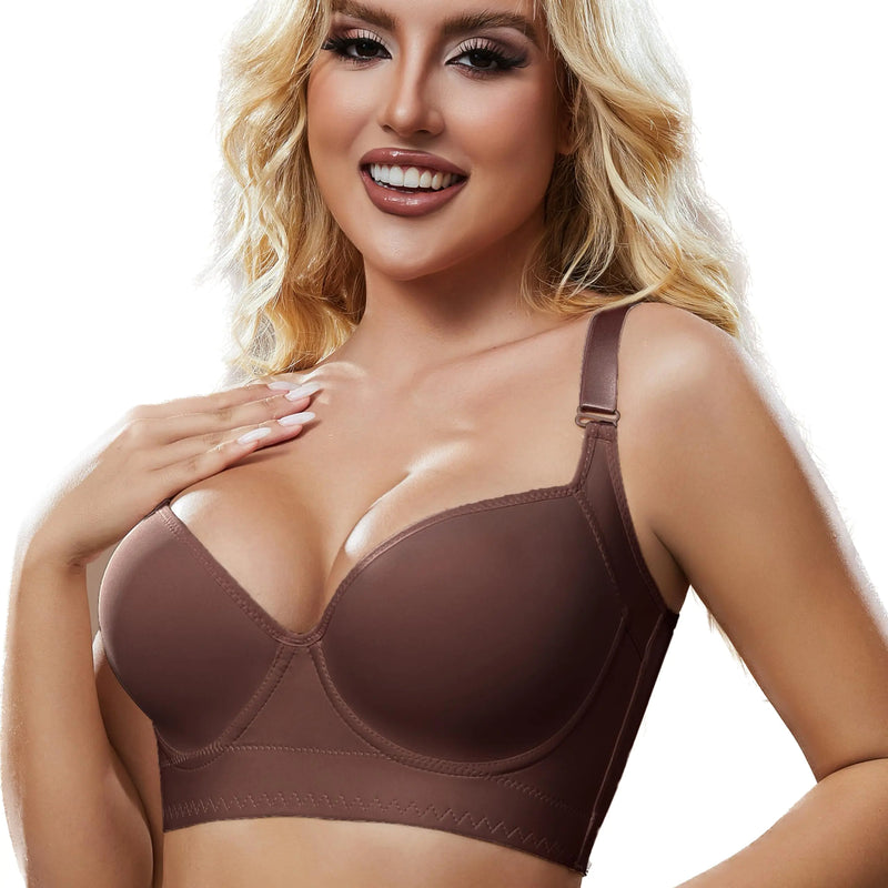 Simpyiss Plus Size Bralettes for Women Comfortable Sexy Lingerie for Women Back Smoothing Push Up Bra（Brown42D