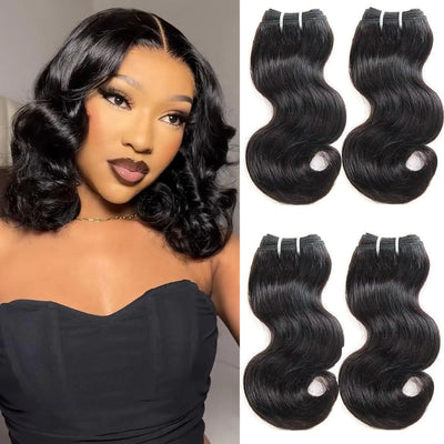 12A Body Wave Bundles Human Hair 4 Bundles 8 10 12 14inch 100% Unprocessed Human Hair Bundles Virgin Brazilian Hair Extensions Real Human Hair Quick Weave Bundle Deals for Women Natural Black Color