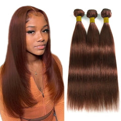 Copper Human Hair Bundles Reddish Brown Bundles Straight Bundles Human Hair 20 22 24 Inch Auburn Bundles Brazilian Virgin Remy Hair Extensions Soft And Healthy 3 Bundles Hair Weave