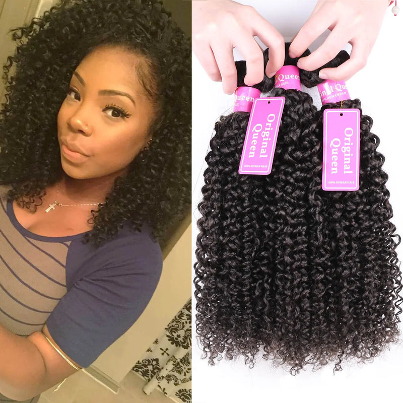Original Queen 100% Brazilian Unprocessed Virgin Kinky Curly Human Hair Weave 4 Bundles Deep Curly Hair Extensions Mixed Length 18 18 18 18inches