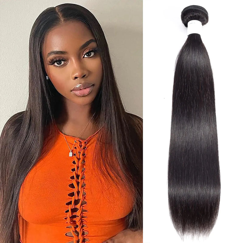 10A Straight Single Bundles Human Hair 14 Inch Brazilian Straight Human Hair Bundles 100% Unprocessed Virgin Weave Bundles Human Hair 1 One Bundle Natural Black Color