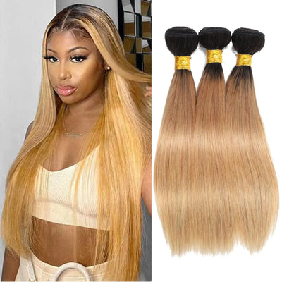 1B/27 Ombre Human Hair Bundles Straight Bundles Human Hair 24 26 28Inch 3 Bundles Human Hair 100% Unprocessed Brazilian Virgin Human Hair Bundles Straight(1B/27-ST-24 26 28Inch)