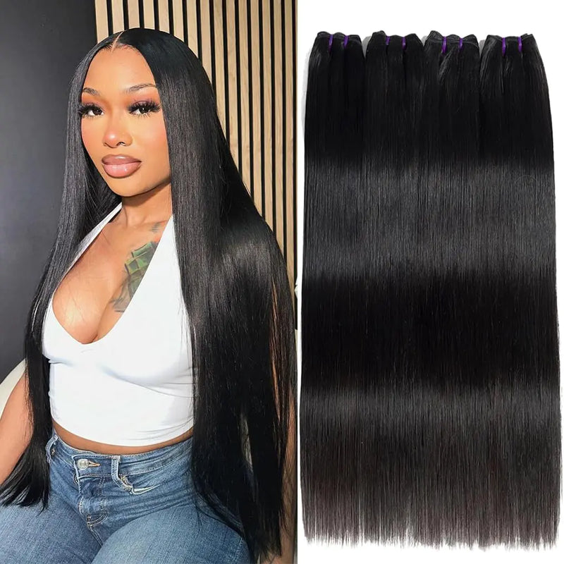 Menalue 16A Straight Bundles Human Hair 16 18 20 22 Inch 100% Unprocessed Raw Vietnamese Human Hair Bundles Straight Weave 4 Bundles Remy Virgin Hair Bundles Deals Natural Black Color