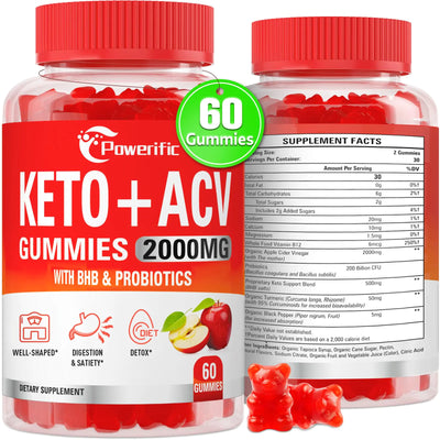 Apple Cider Vinegar Gummies Keto ACV Gummies Advanced with Probiotics & Vitamin B12 Max Strength 2000mg ACV Keto Gummies with Mother for Digestion Metabolism Cleanse & Detox Diet 60 Gummies