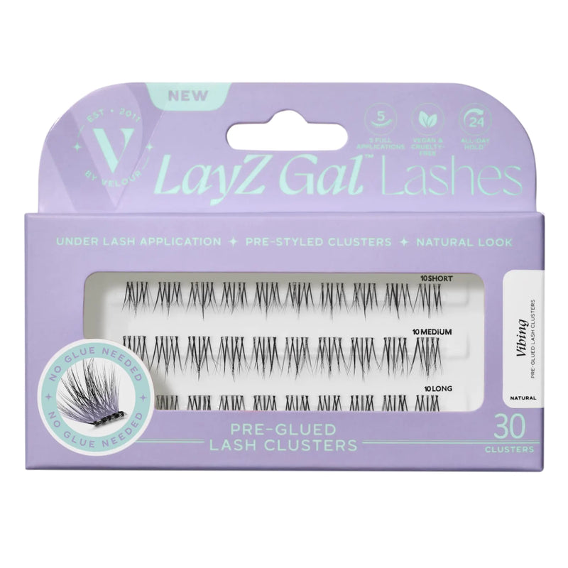 LayZ Gal™ Lash Clusters Self Adhesive Eyelashes Individual Lashes Kit Lash Cluster Kit Natural Lashes Pre-Styled Flare Shape Natural Volume No Glue Needed (Vibing)