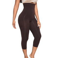 Takusun High Waisted Capri Leggings for Women Tummy Control Shapewear Compression Panties Thigh Slimmer Butt Lifter Body Shaper Brown
