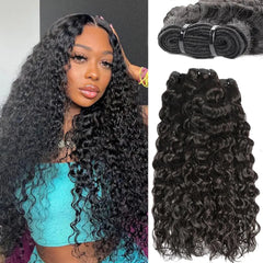 Perstar Human Hair Bundles Water Wave（22 24 26 inch） 100% Brazilian Virgin Remy Hair Water Curly Weave 3 Bundles Human Hair Double Weft for Women Natural Black