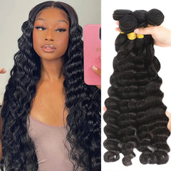 Loose Deep Wave Bundles 9A Grade Unprocessed Loose Wave Human Hair Bundles 12 14 16 18 inch Brazilian Virgin Loose Deep Human Hair Bundles Hair Extensions Natural Color