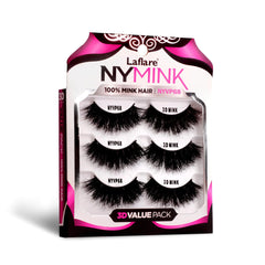 Laflare 100% Real Mink Lashes 3D NY Mink Eyelashes Hand-Rowing Natural Long Wispy False Lashes for Luxury Makeup Natural LightTrendy Reusable (NY68 VALUE PACK)