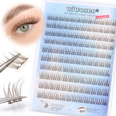 wiwoseo Brown Self Adhesive Eyelashes Cluster Lashes Pre Glued Cluster Eyelash Extensions Individual Lashes Self Adhesive Lashes Extension Russian Lash Clusters Waterproof Eyelashes No Glue Needed