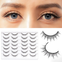 SONAFEEL Manga Lashes Natural Look Anime Eyelashes 14Pairs Korean Japanese Asian Doll Natural Lashes Pack 3d Mink Lashes Reusable Handmade Fake Eyelashes Bulk