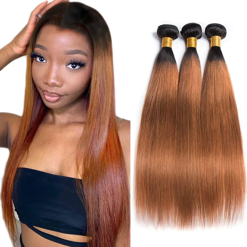 1B30 Straight Bundles Human Hair Ombre Brown Bundles 100% Unprocessed Virgin Straight Human Hair 3 Bundles Weave Extensions Brown Bundle Extension 26 28 30 Inch