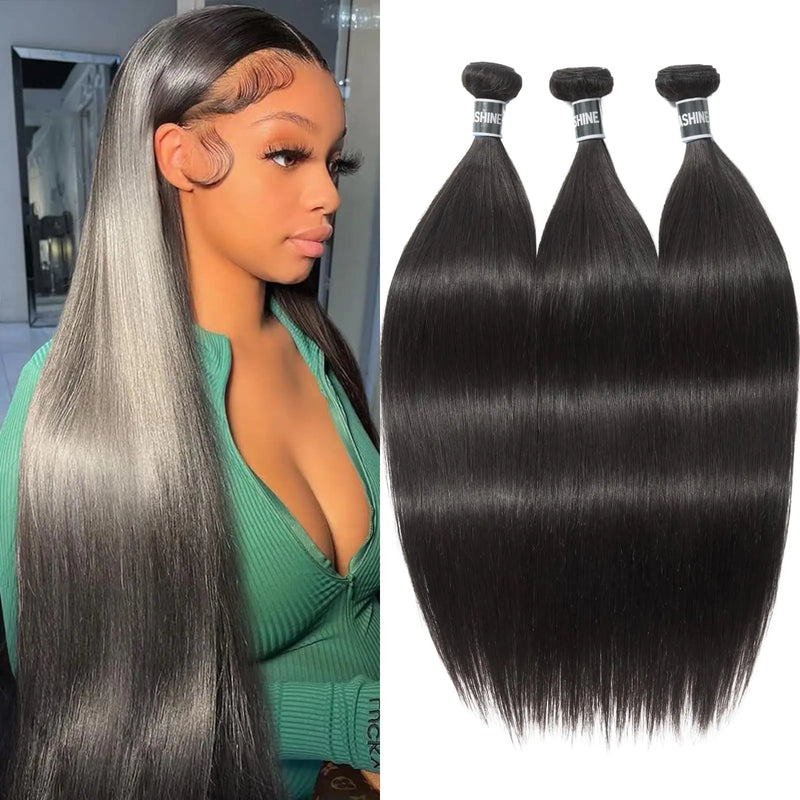 ASHINE Hair Bundles Body Wave Straight Unprocessed Cambodian Raw Hair Bundles Top Virgin Hair Weave Human Hair 3 Bundles Natural Black Hair Extension for Women 26 28 30 Inch