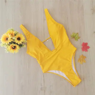 2020 New Women's Deep V Solid Color Bikini Swimsuit