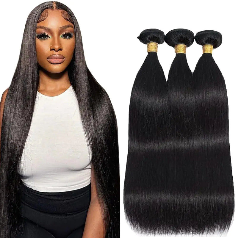 Human Hair Straight Bundles 100% Unprocessed Brazilian Virgin Hair 22 24 26 Inch 8A Grade Straight Bundles Human Hair Natural Black Color Soft And Healthy for Black Women