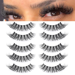 KSYOO D Curl 12-20mm Long Fluffy Mink Lashes Clear Band Faux Mink Dramatic Curl Lashes that Look Like Lash ExtensionBig Wispy Thick Volume strips lashes-5 Pairs (Clear Band V2)